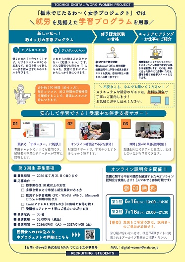 栃木でじたるわ～く女子プロジェクトチラシうら